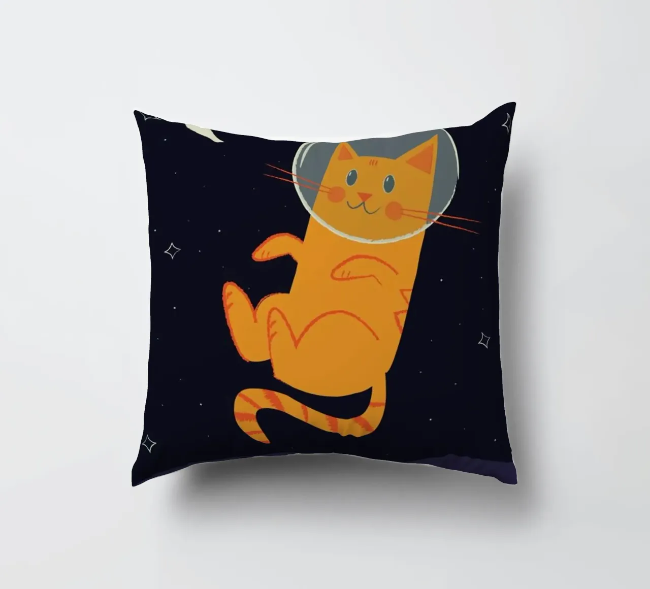 Floating Space Cat decorative cushion by Karin Bijlsma