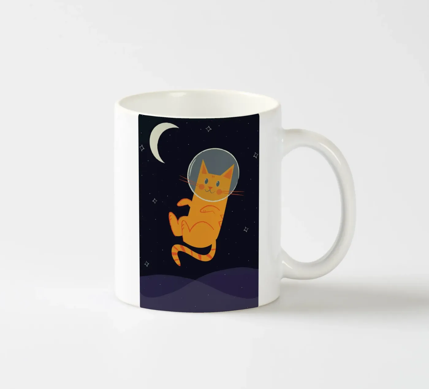 Floating Space Cat ceramic mug by Karin Bijlsma