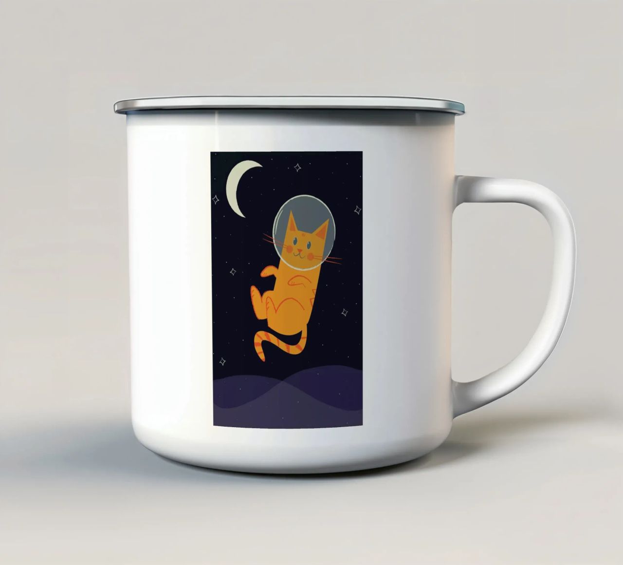 Floating Space Cat tazza in smalto da Karin Bijlsma