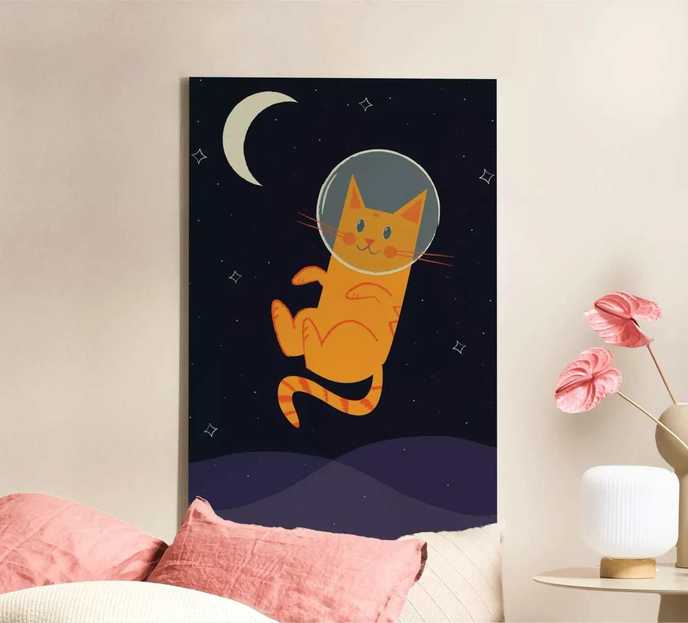 Floating Space Cat canvas van Karin Bijlsma