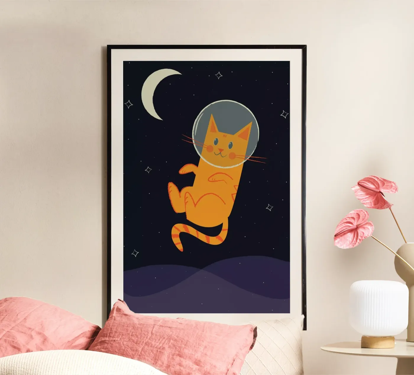 Floating Space Cat poster van Karin Bijlsma