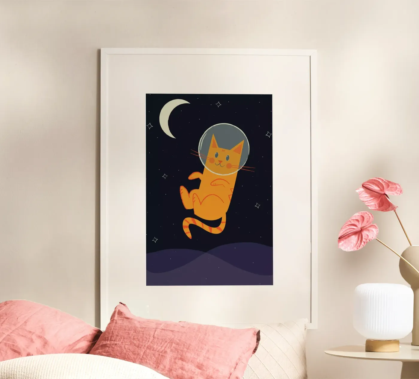 Floating Space Cat poster van Karin Bijlsma