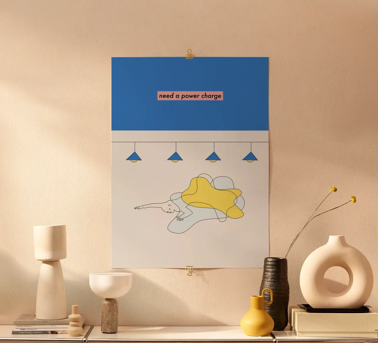 need a power charge poster con telaio in plastica da natural neutral
