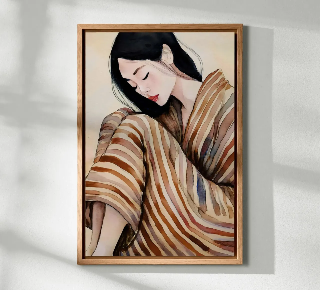 Donna in pigiama 1 tela con Cornice a cassetta da Take Your Art BV