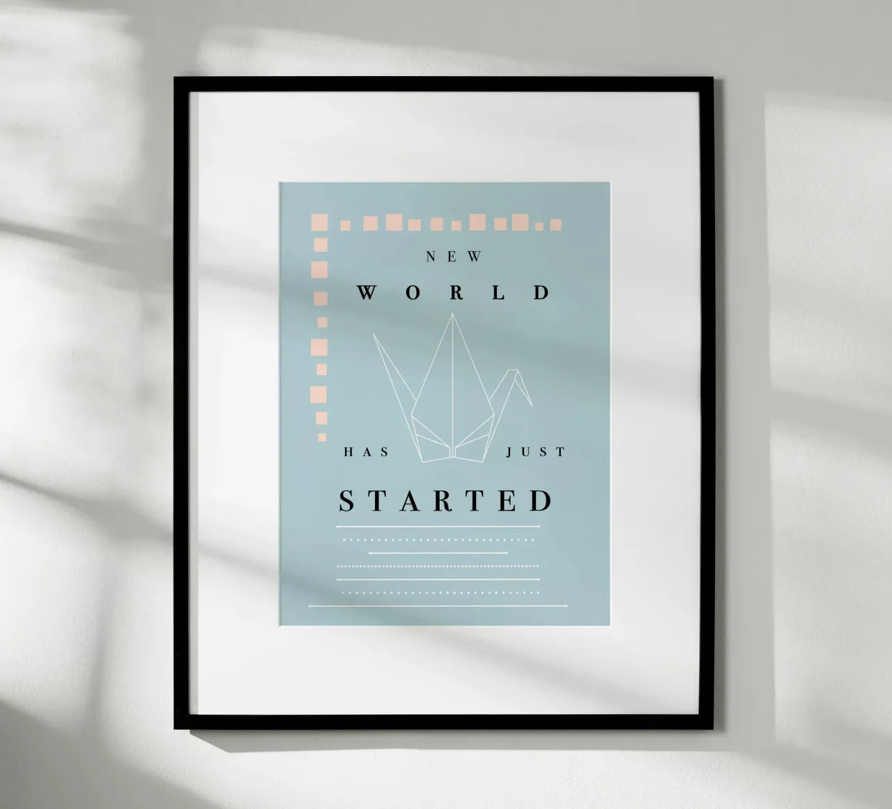 NEW WORLD HAS JUST STARTED - ORIGAMI JAPAN poster with aluminum frame by natural neutral