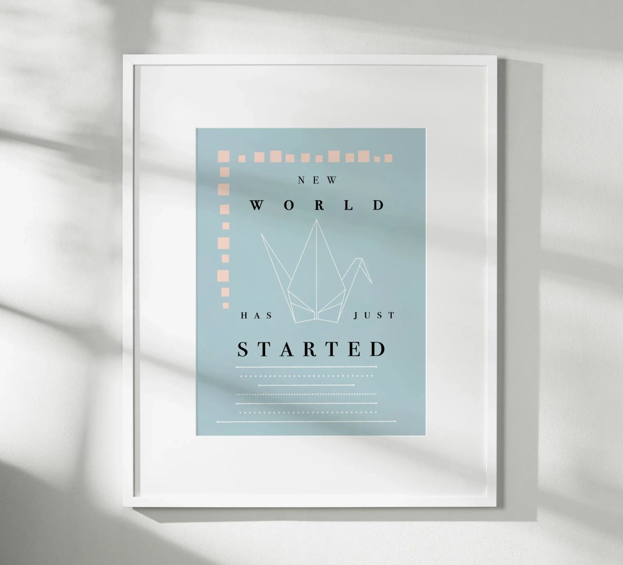 NEW WORLD HAS JUST STARTED - ORIGAMI JAPAN poster avec cadre en plastique de natural neutral