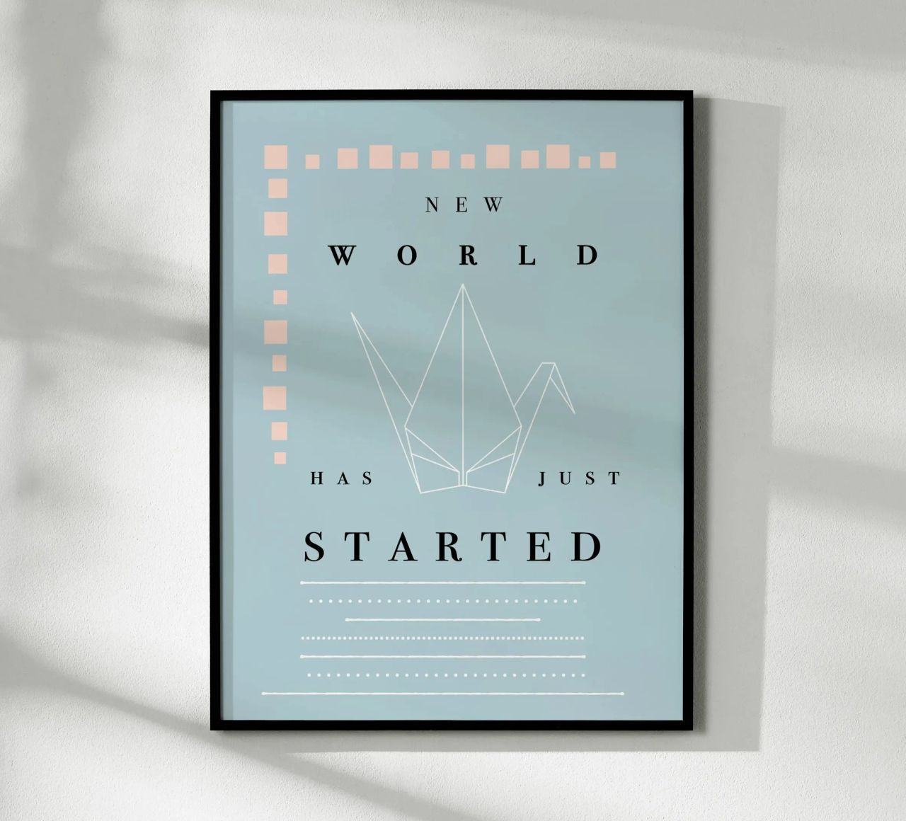 NEW WORLD HAS JUST STARTED - ORIGAMI JAPAN poster avec cadre en plastique de natural neutral