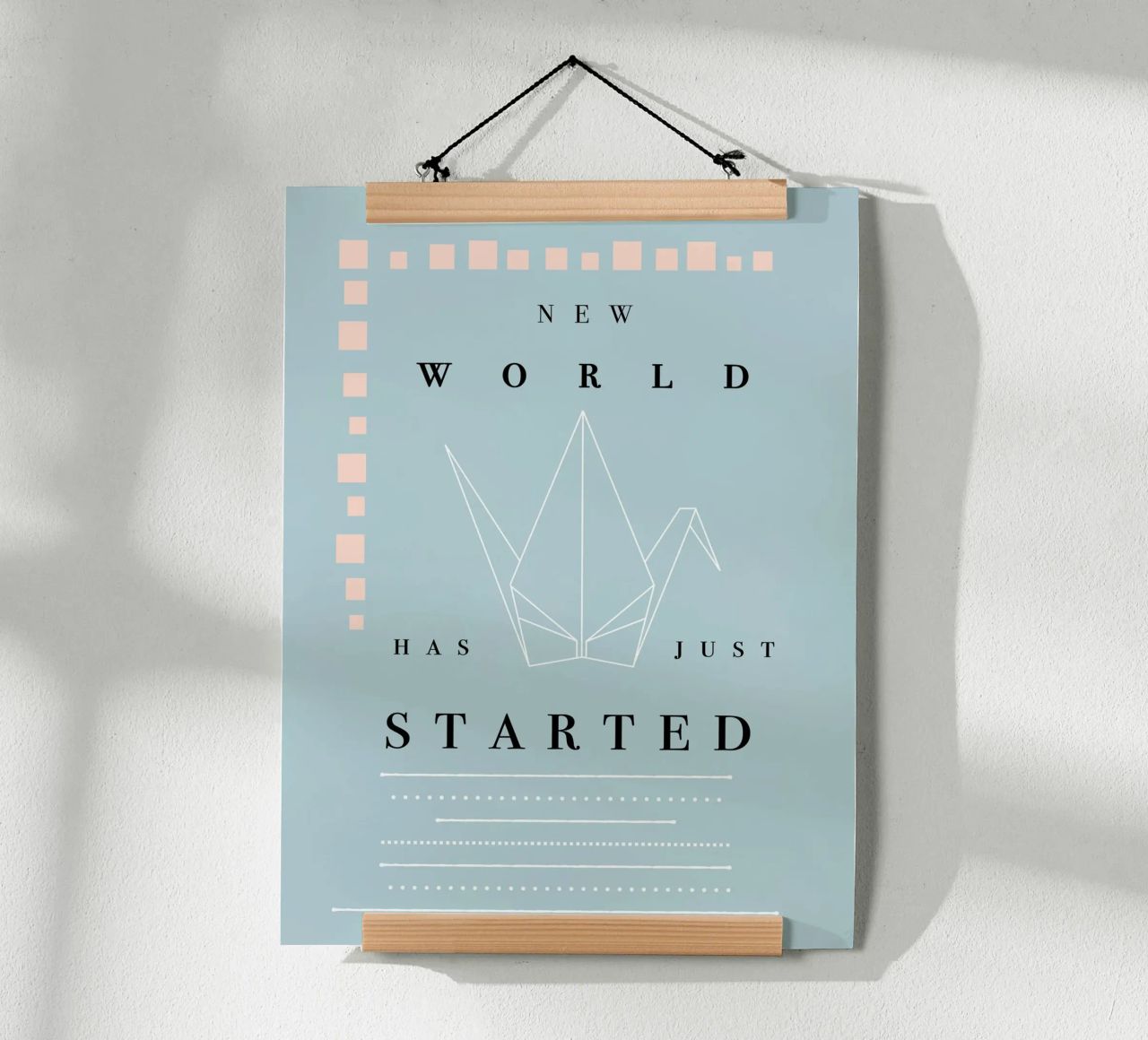 NEW WORLD HAS JUST STARTED - ORIGAMI JAPAN poster avec cadre en plastique de natural neutral