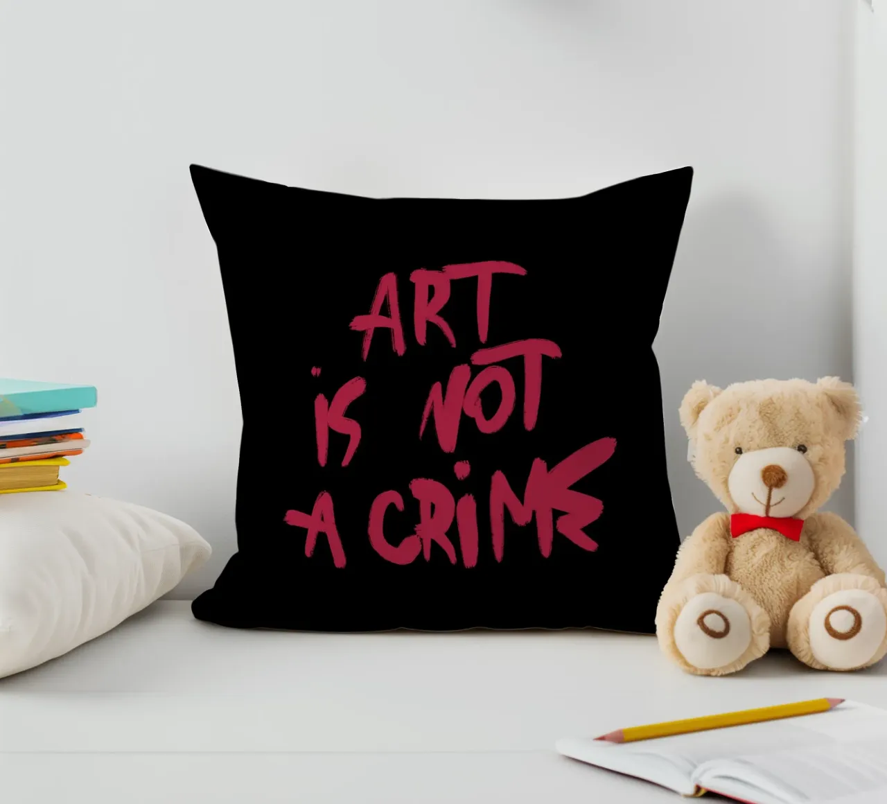 Art Is Not A Crime cuscino da treechild