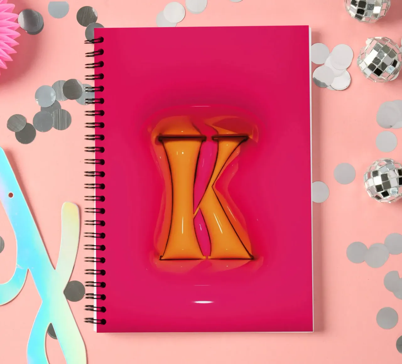Bubblegum Inflate Initials K Pink spiral notebook by Malou-Studio