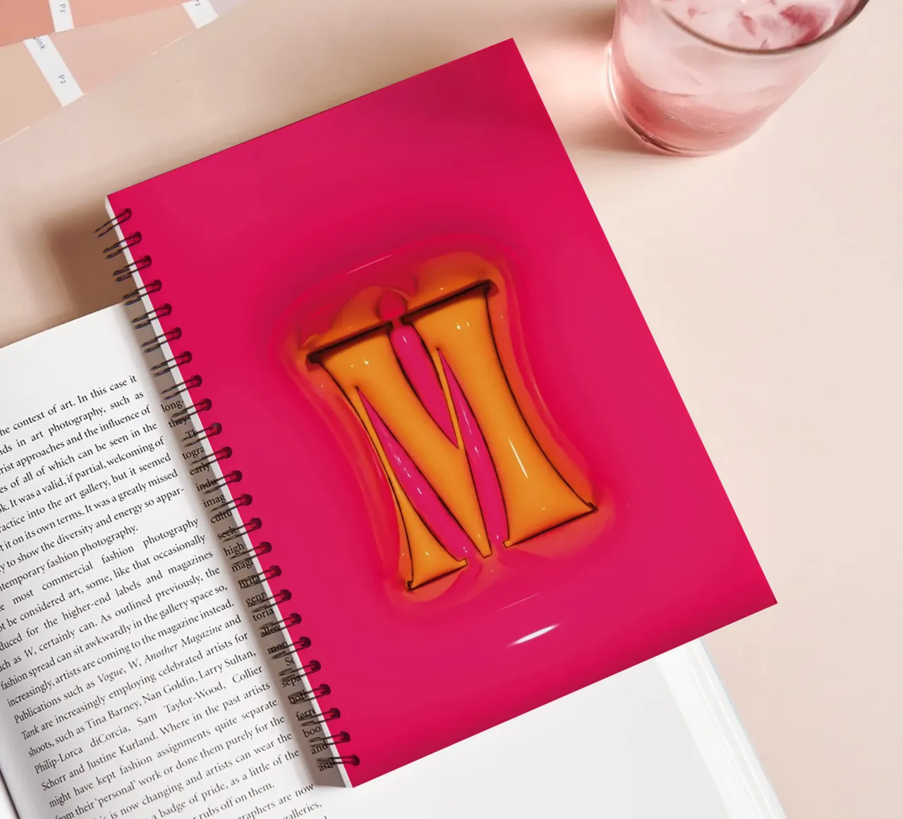 Bubblegum Inflate Initials M Pink spiral notebook by Malou-Studio