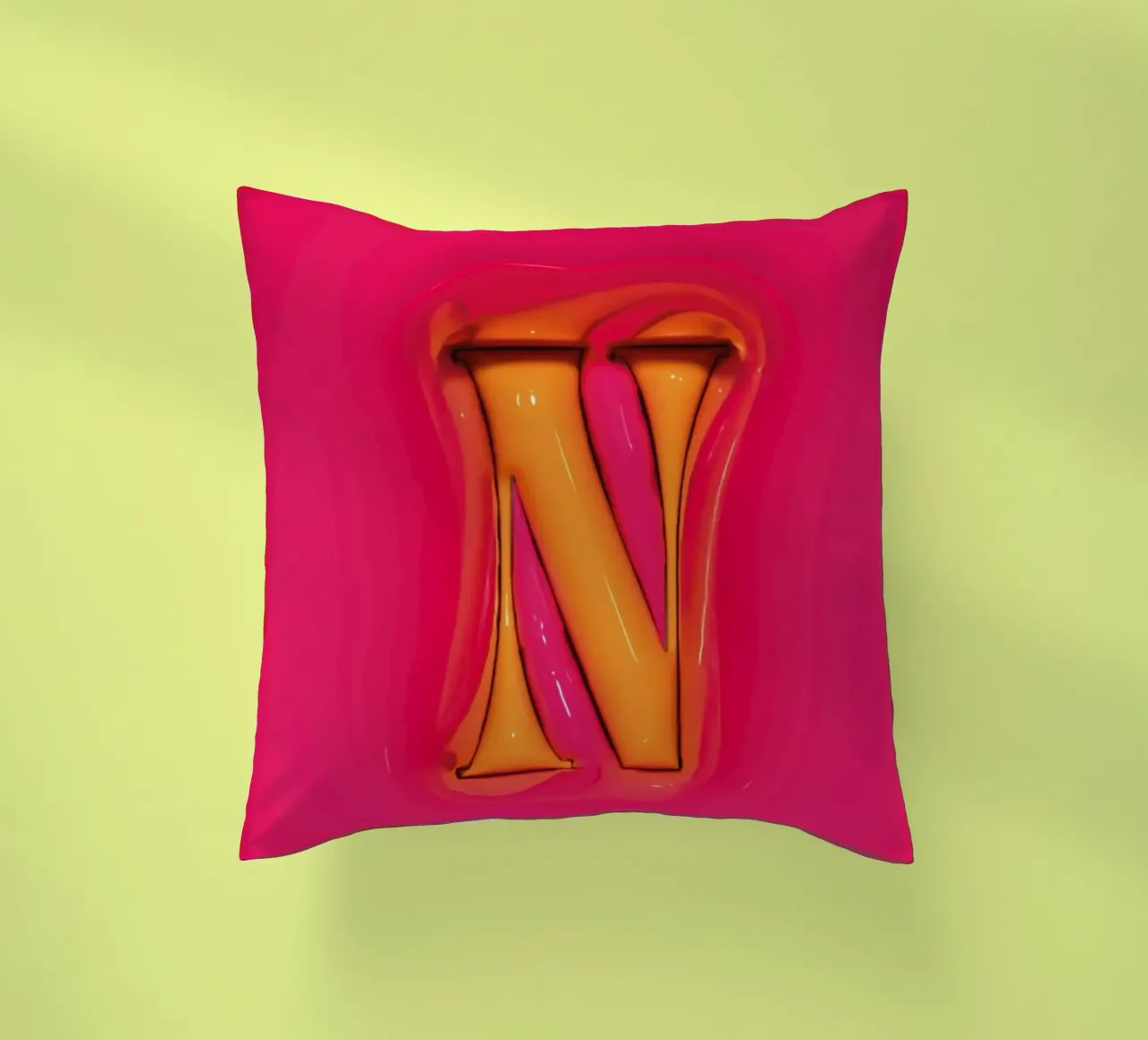 Bubblegum Inflate Initials N Pink decorative cushion by Malou-Studio
