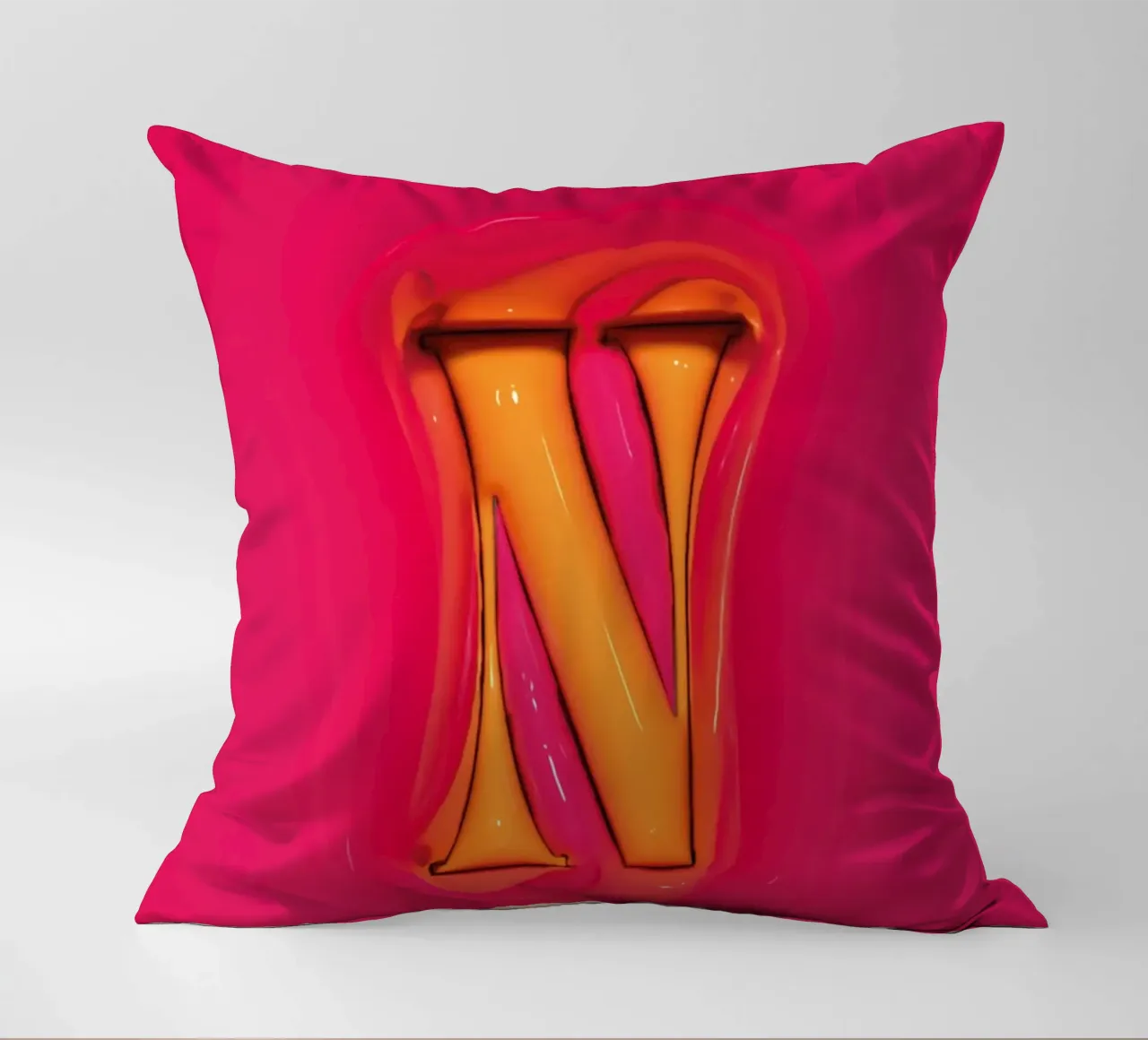 Bubblegum Inflate Initials N Pink decorative cushion by Malou-Studio