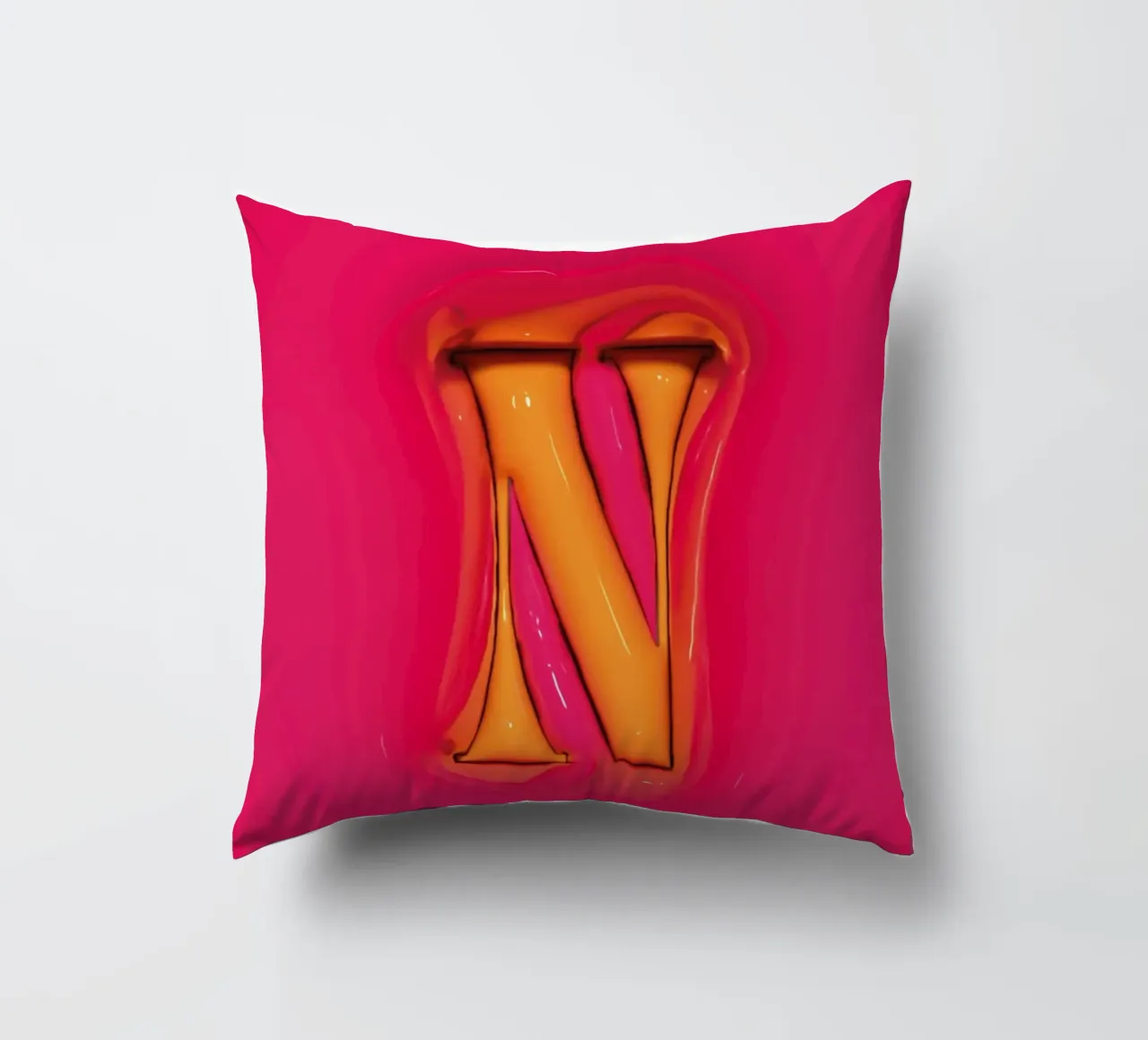 Bubblegum Inflate Initials N Pink decorative cushion by Malou-Studio