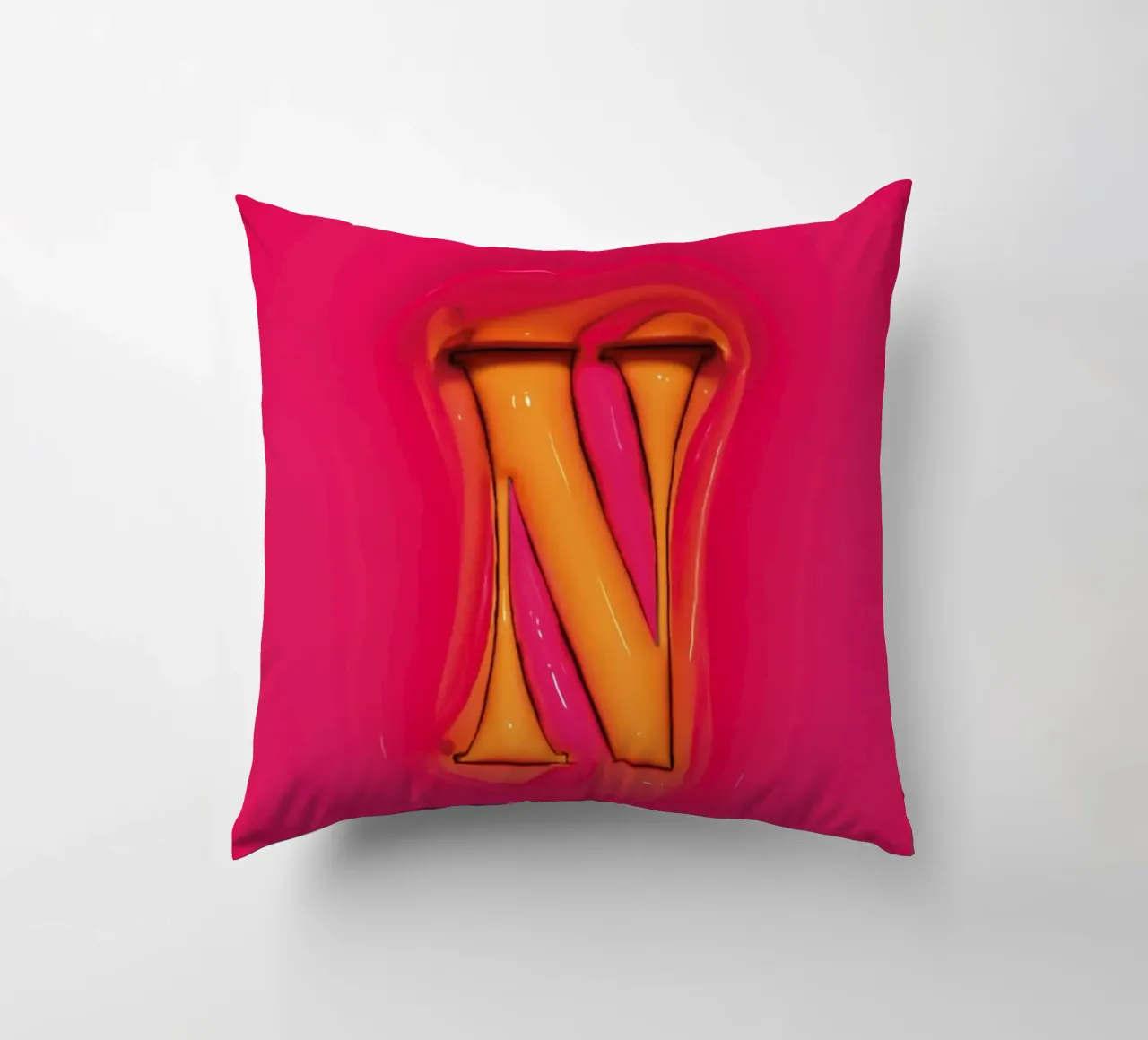 Bubblegum Inflate Initials N Pink decorative cushion by Malou-Studio