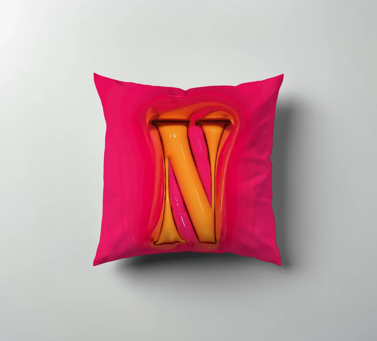 Bubblegum Inflate Initials N Pink decorative cushion by Malou-Studio
