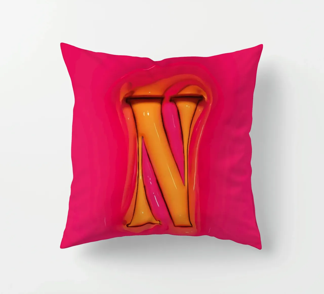 Bubblegum Inflate Initials N Pink decorative cushion by Malou-Studio