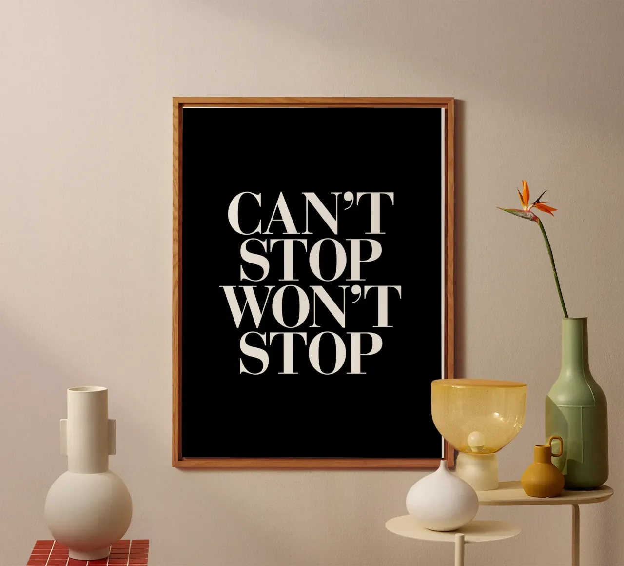 Can't Stop Won't Stop Typografie Design in bianco e nero alluminio dibond da THE MOTIVATED TYPE