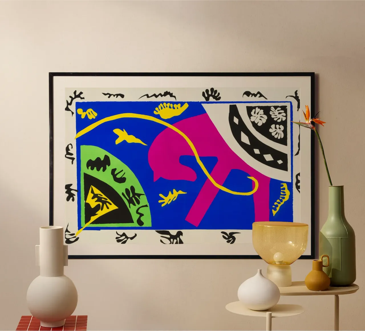 Henri Matisse - Il cavallo, il cavaliere del circo e il clown poster con telaio in legno da ARTOTHEK