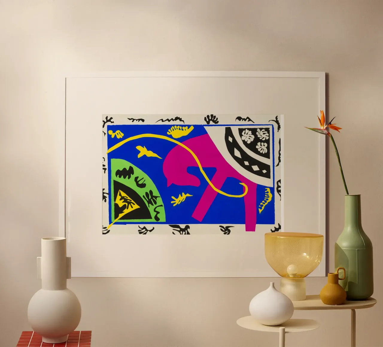 Henri Matisse - Il cavallo, il cavaliere del circo e il clown poster con telaio in legno da ARTOTHEK
