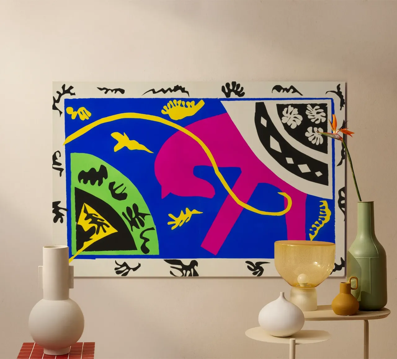 Henri Matisse - Il cavallo, il cavaliere del circo e il clown poster con telaio in legno da ARTOTHEK