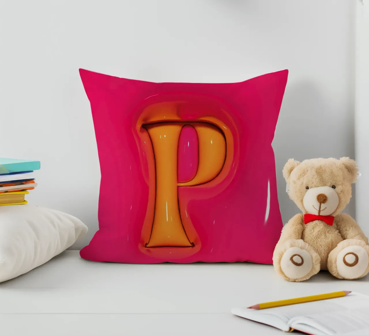 Bubblegum Inflate Initials O Pink decorative cushion by Malou-Studio