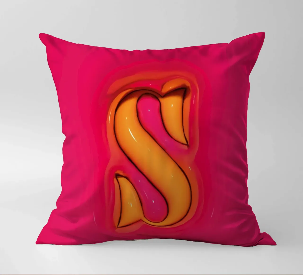 Bubblegum Inflate Initials S Pink Kissen von Malou-Studio