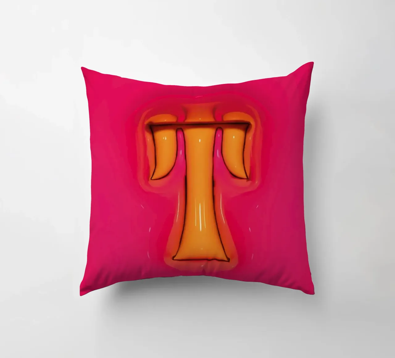Bubblegum Inflate Initials T Rosa cojín de Malou-Studio
