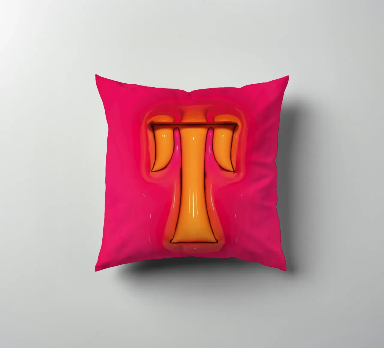 Bubblegum Inflate Initials T Rosa cojín de Malou-Studio