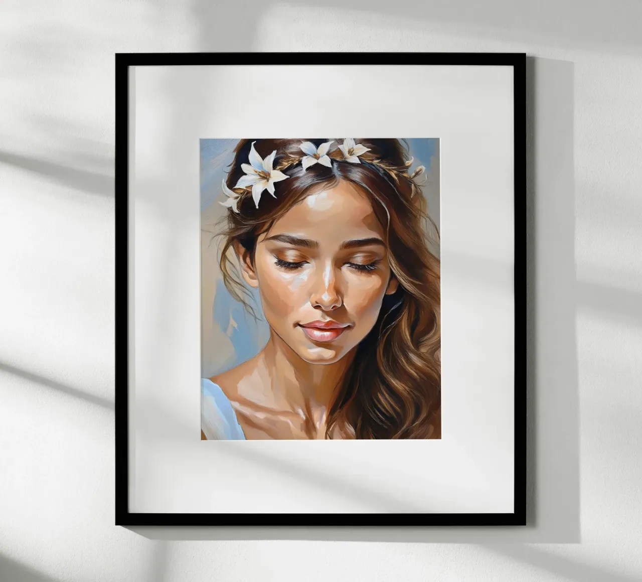 Woman with flower wreath poster with aluminum frame by Take Your Art BV