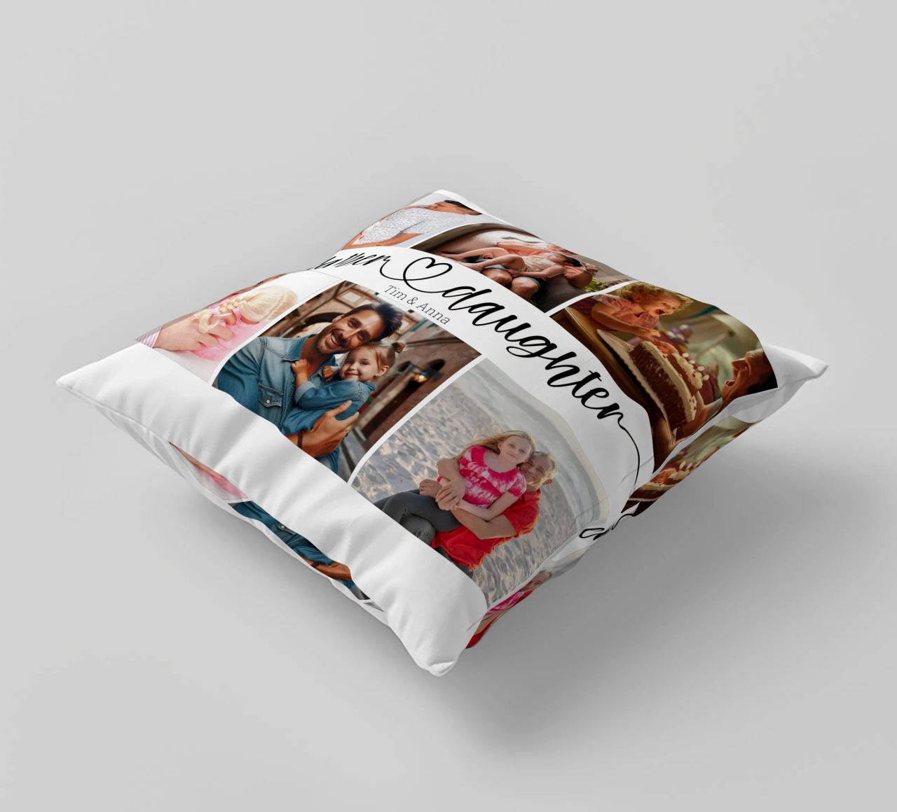 Collage de 6 photos personnalisées père et fille pour la fête des pères coussin de Personalized Art
