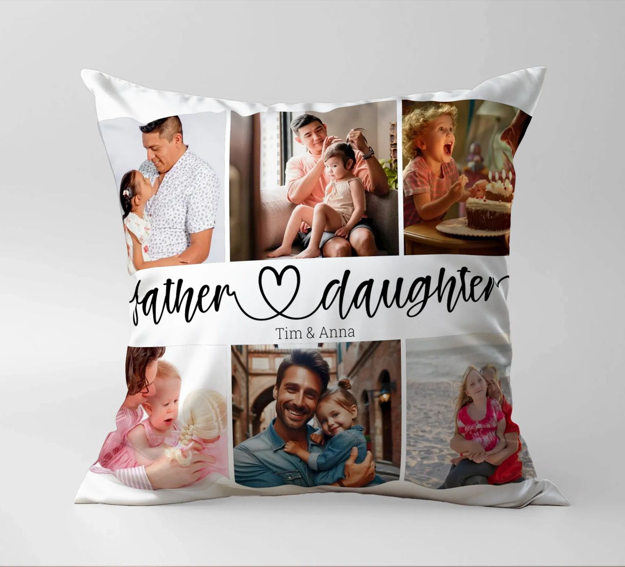 Collage de 6 photos personnalisées père et fille pour la fête des pères coussin de Personalized Art