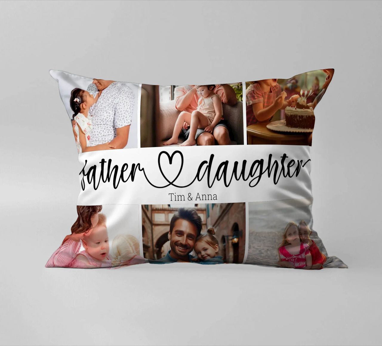 Collage de 6 photos personnalisées père et fille pour la fête des pères coussin de Personalized Art
