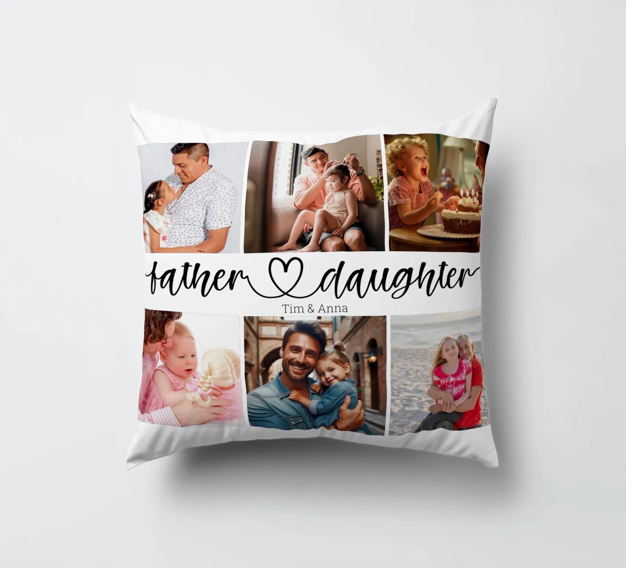 Collage de 6 photos personnalisées père et fille pour la fête des pères coussin de Personalized Art