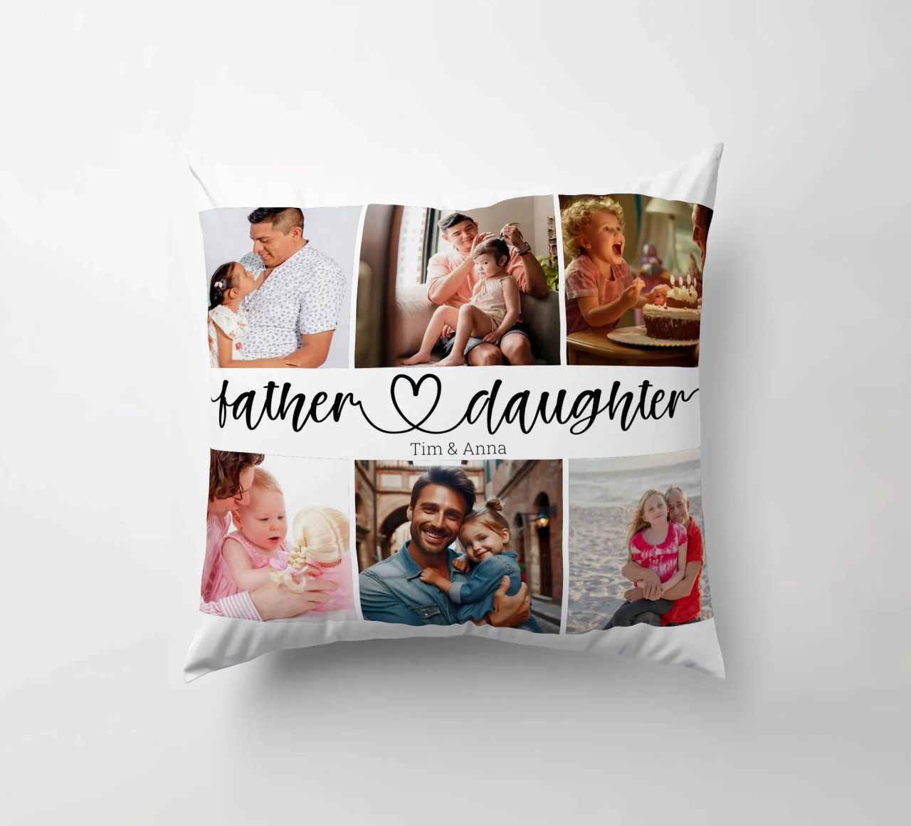 Collage de 6 photos personnalisées père et fille pour la fête des pères coussin de Personalized Art