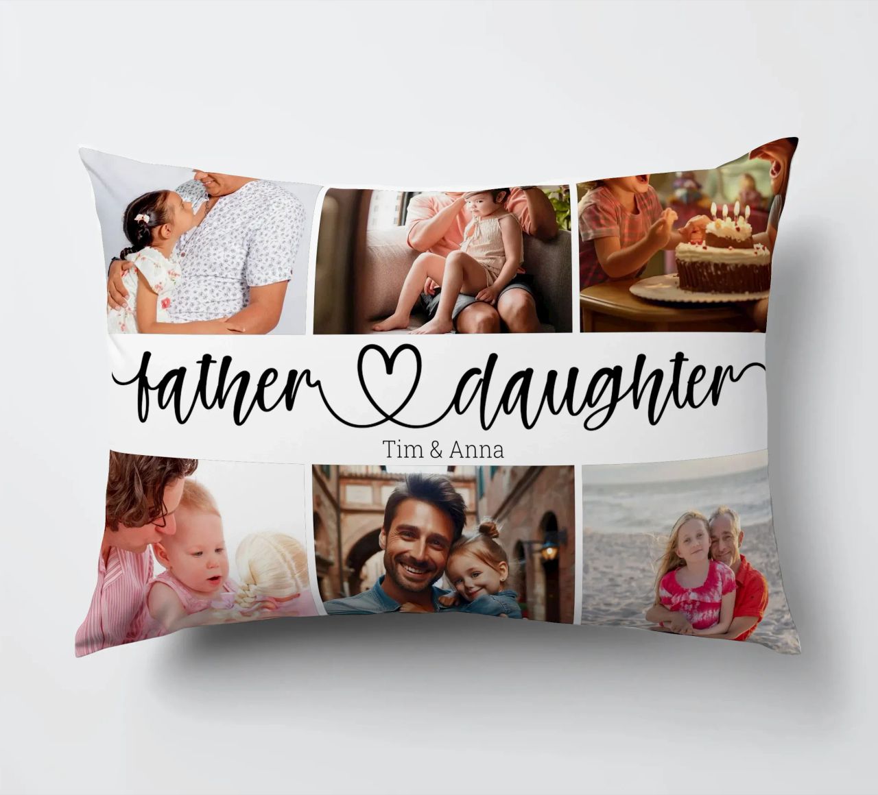 Collage de 6 photos personnalisées père et fille pour la fête des pères coussin de Personalized Art