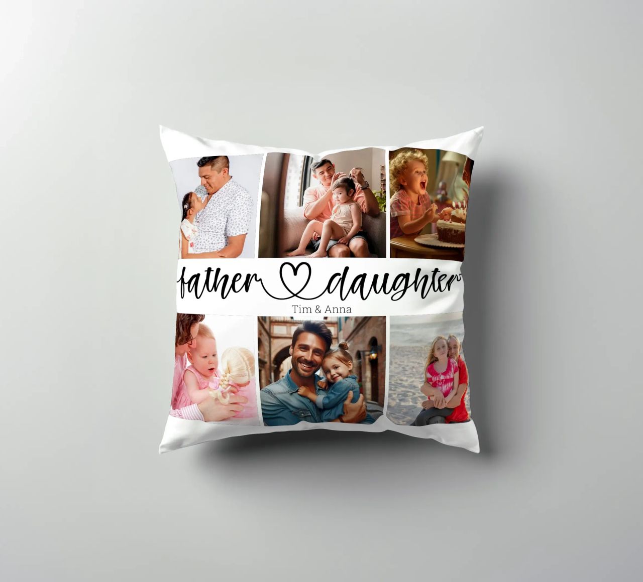 Collage de 6 photos personnalisées père et fille pour la fête des pères coussin de Personalized Art