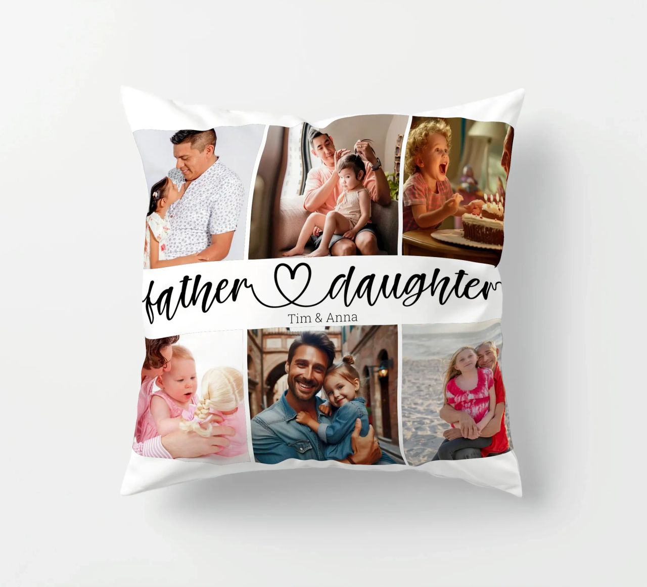 Collage de 6 photos personnalisées père et fille pour la fête des pères coussin de Personalized Art