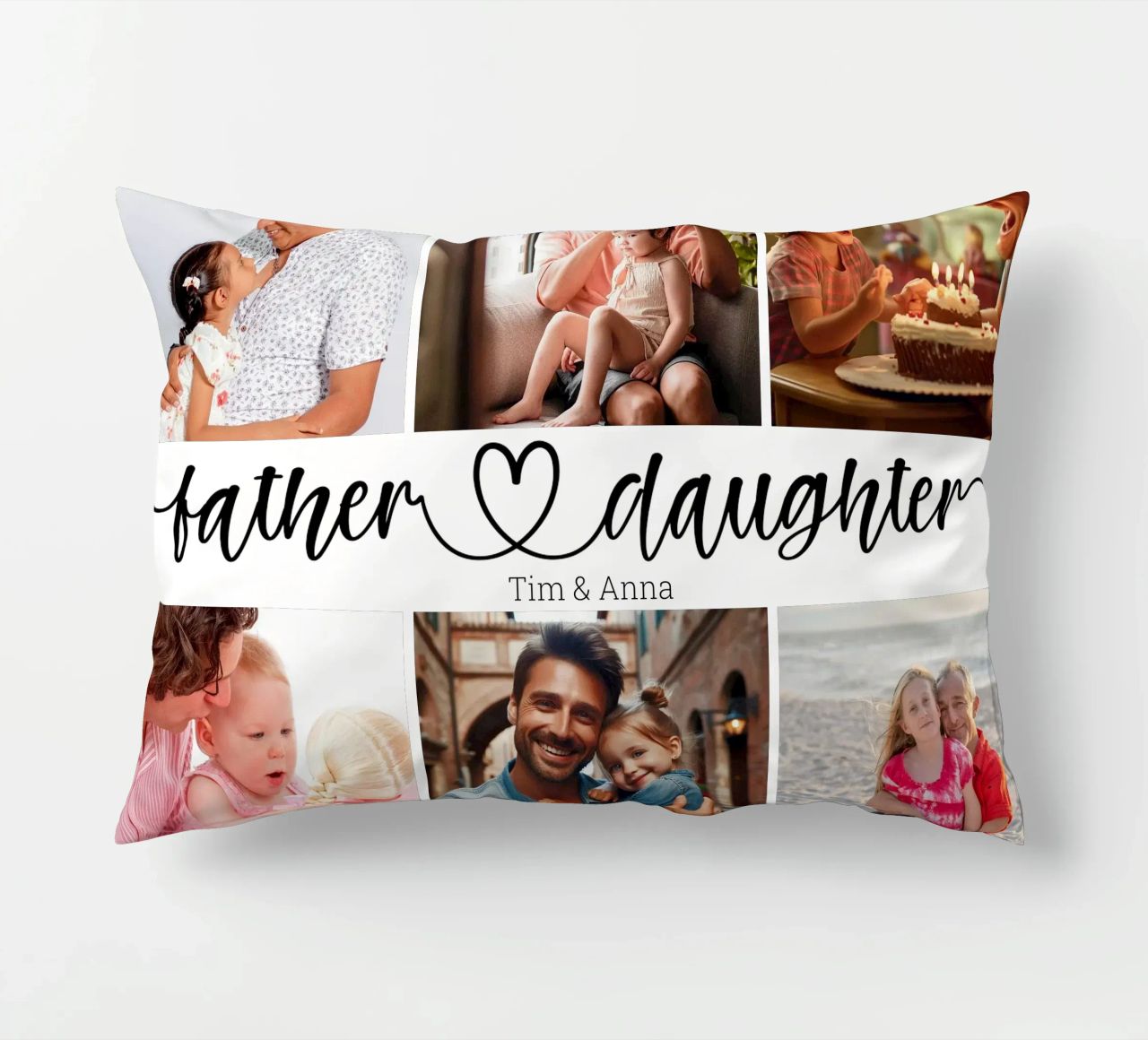 Collage de 6 photos personnalisées père et fille pour la fête des pères coussin de Personalized Art