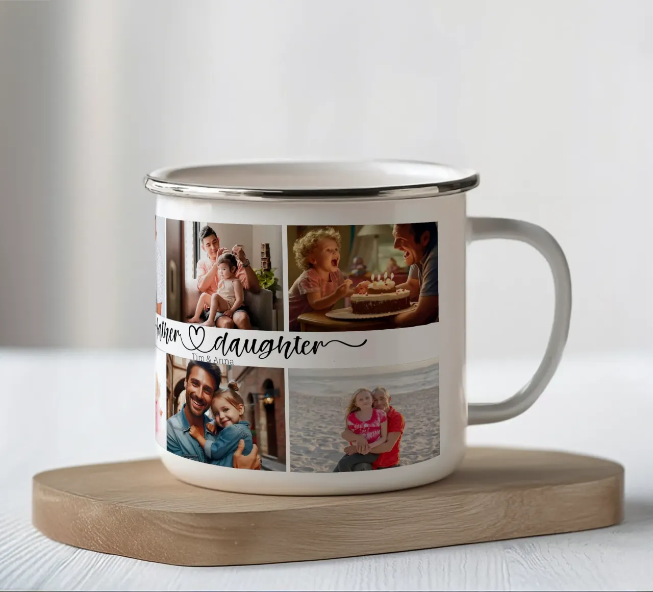 Gepersonaliseerde vader & dochter vaderdag 6 fotocollage emaille mok van Personalized Art