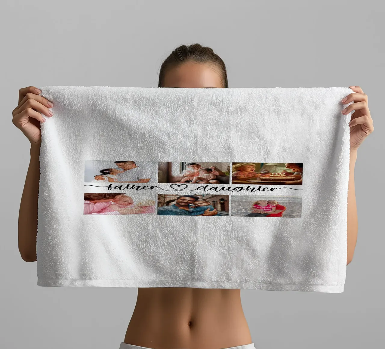 Gepersonaliseerde vader & dochter vaderdag 6 fotocollage badhanddoek van Personalized Art