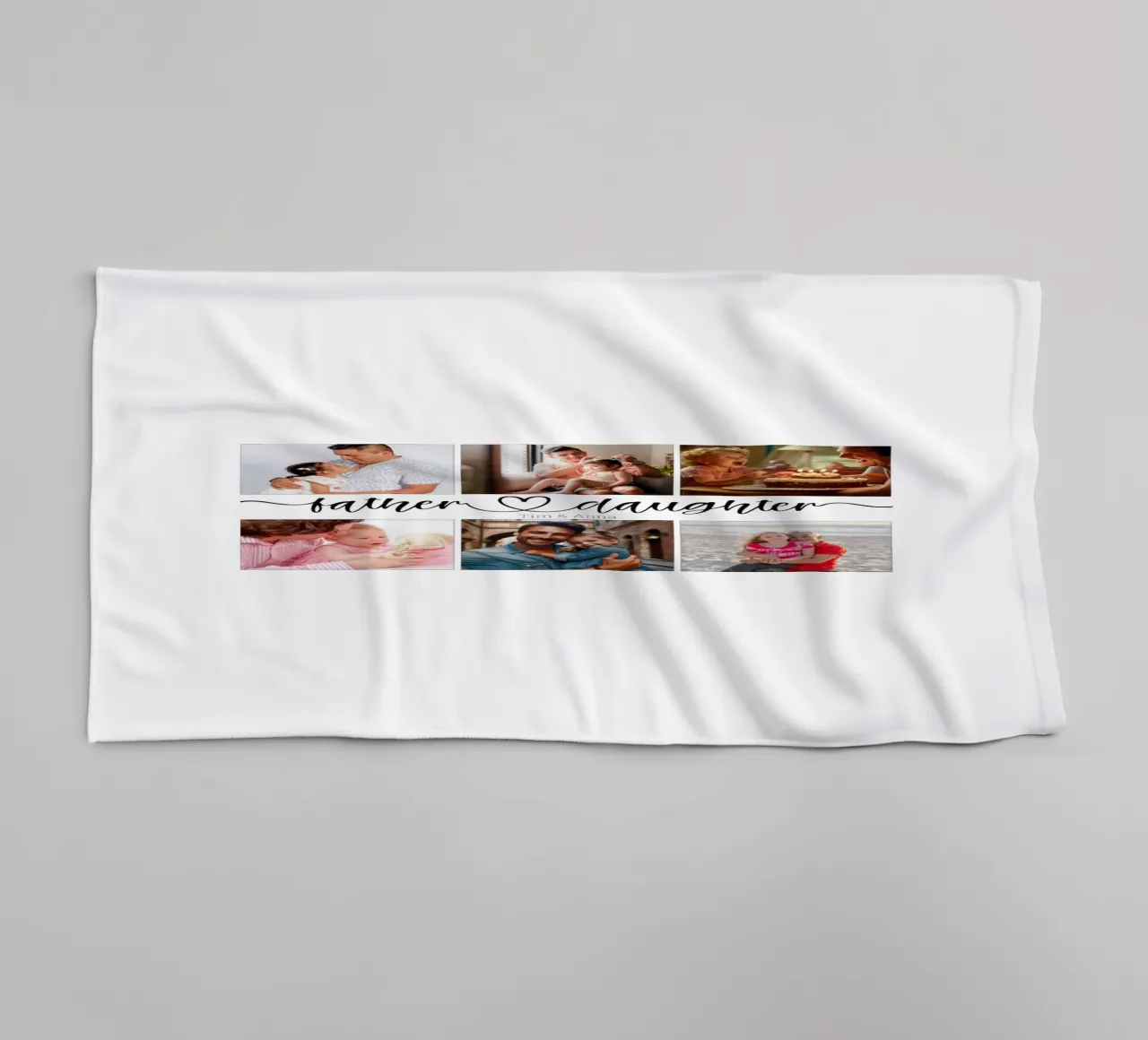 Gepersonaliseerde vader & dochter vaderdag 6 fotocollage badhanddoek van Personalized Art