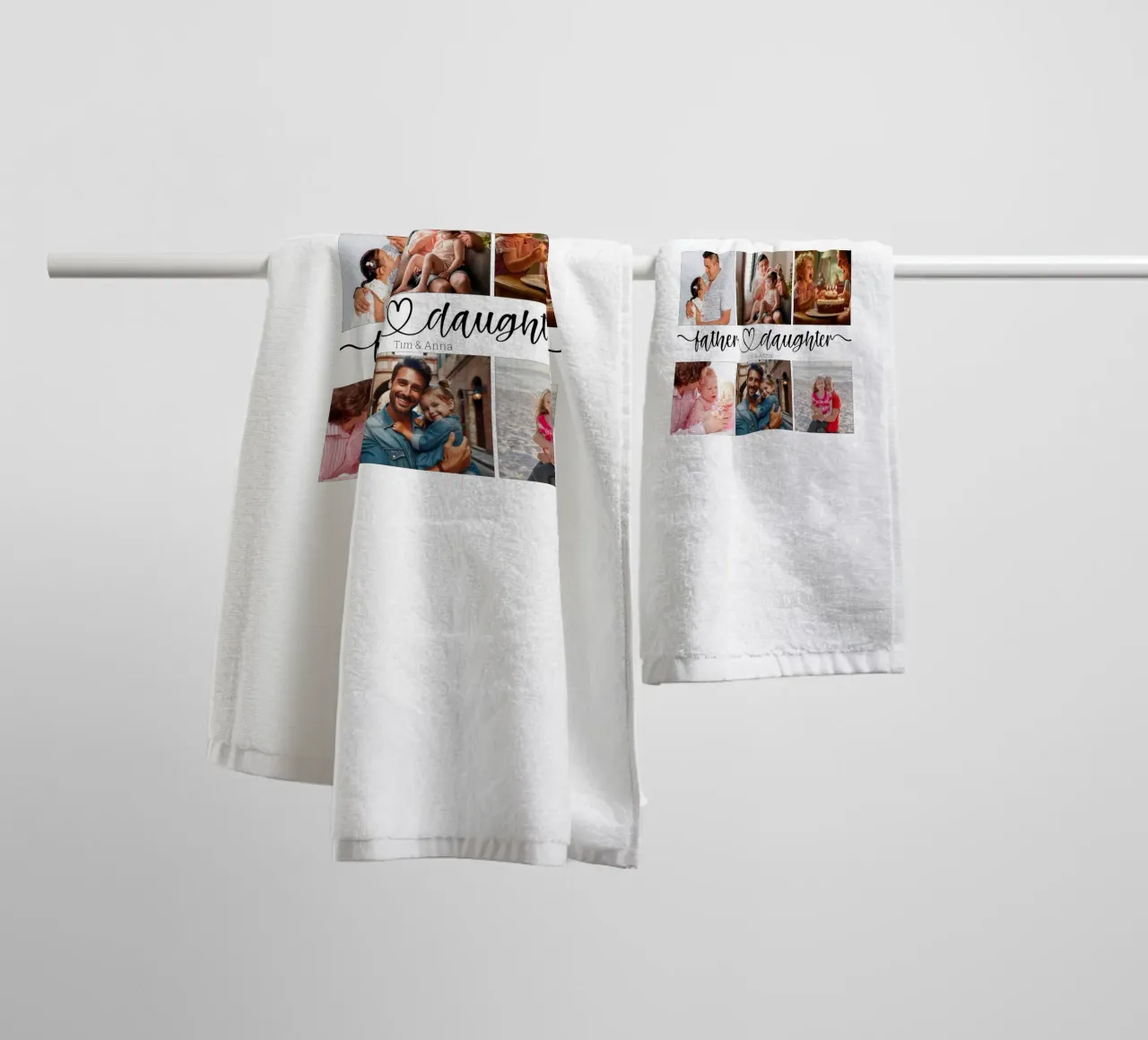 Gepersonaliseerde vader & dochter vaderdag 6 fotocollage badhanddoek van Personalized Art