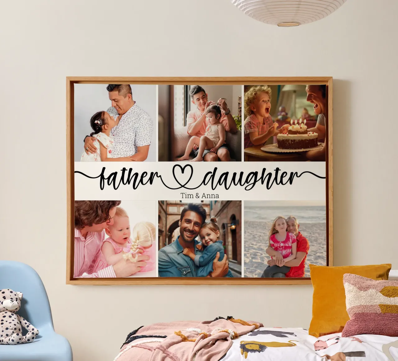 Gepersonaliseerde vader & dochter vaderdag 6 fotocollage canvas met Baklijst van Personalized Art