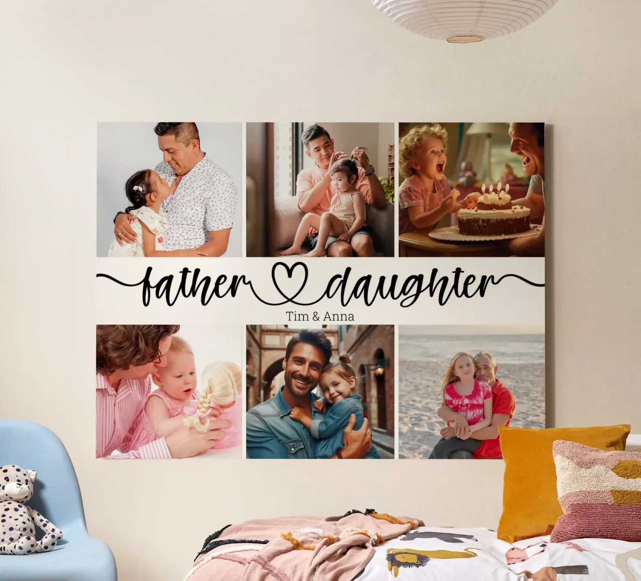 Gepersonaliseerde vader & dochter vaderdag 6 fotocollage canvas met Baklijst van Personalized Art