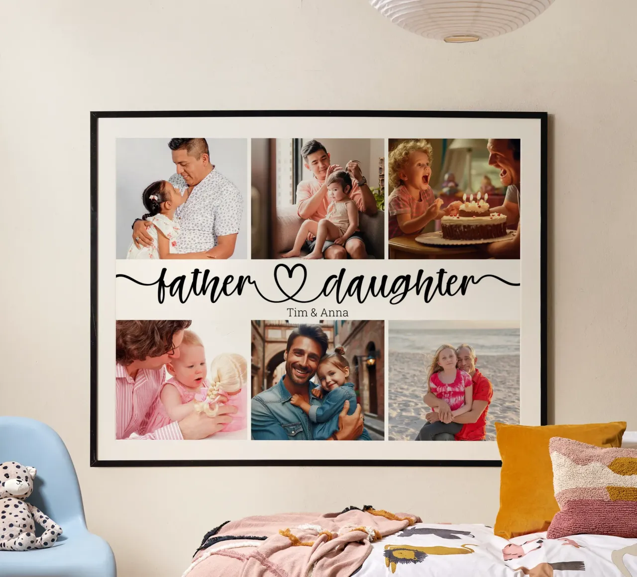 Gepersonaliseerde vader & dochter vaderdag 6 fotocollage poster met aluminium frame van Personalized Art