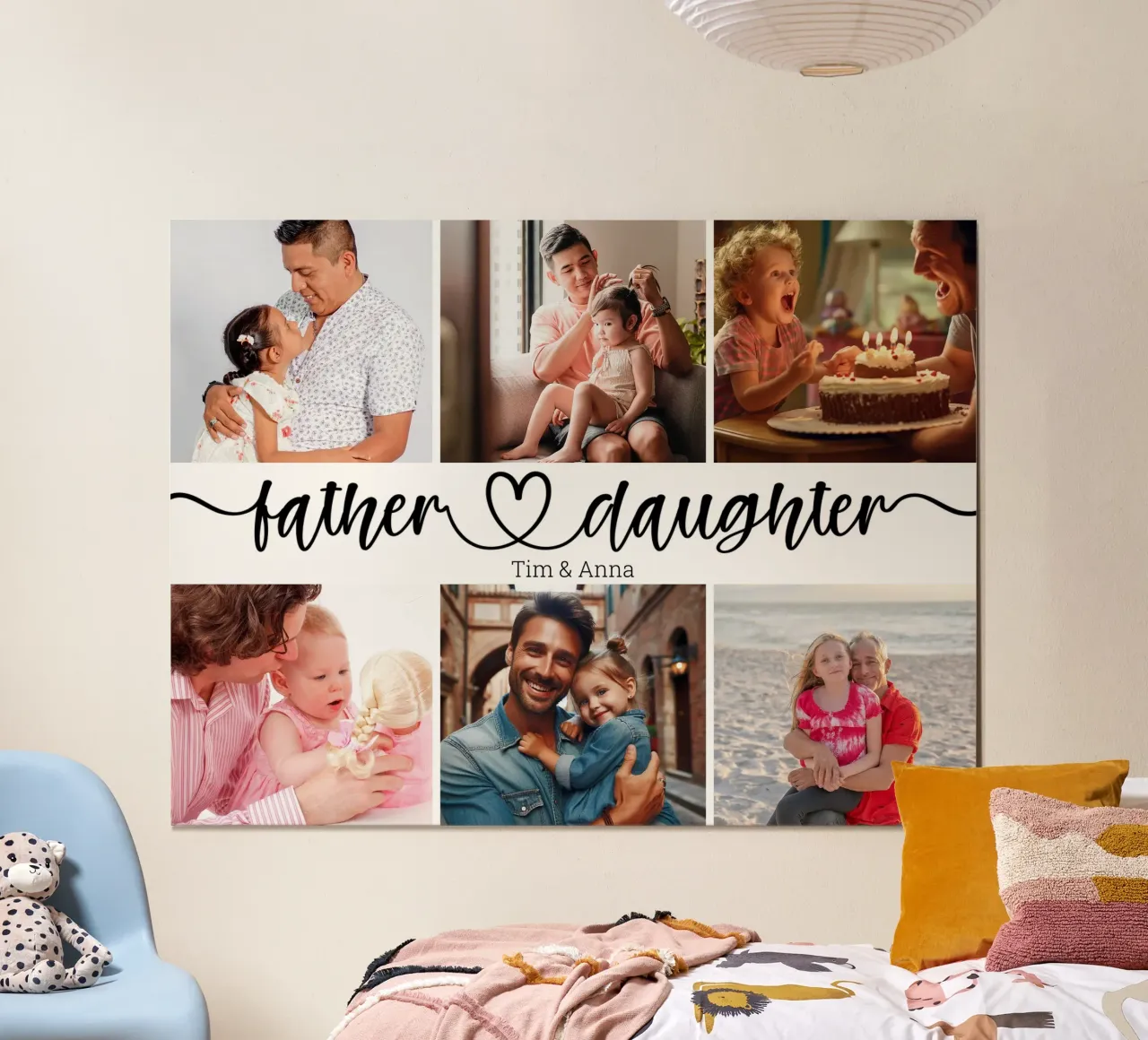 Gepersonaliseerde vader & dochter vaderdag 6 fotocollage poster met aluminium frame van Personalized Art