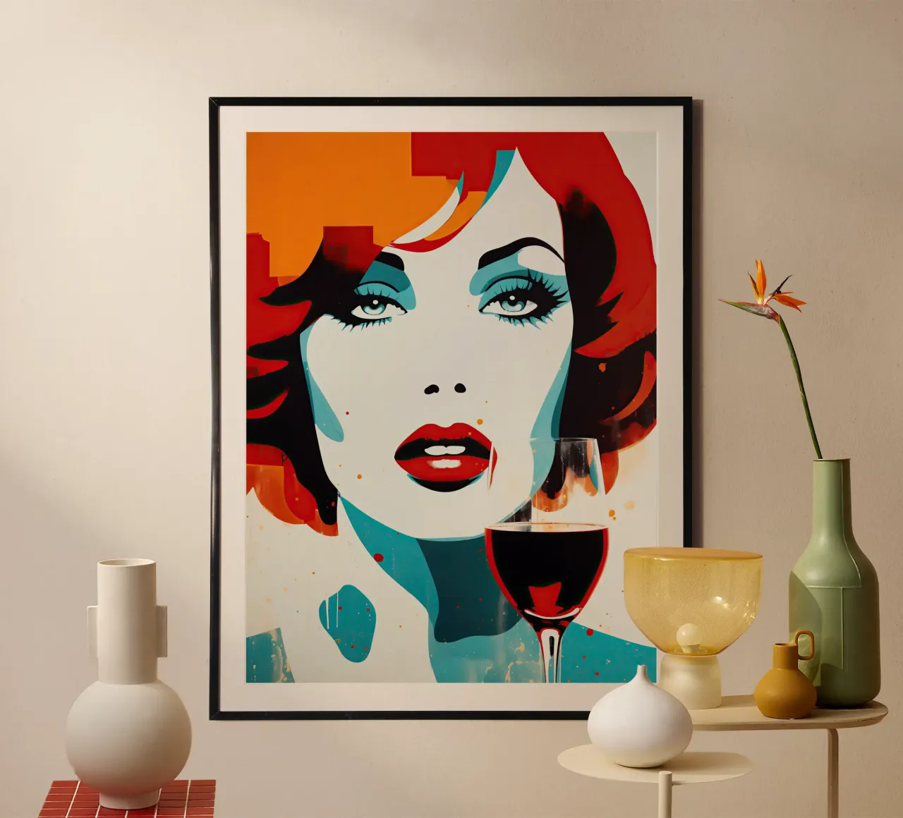 Il tema è il rosso: labbra, capelli e vino | Ritratto di donna poster con telaio in plastica da Autofocus