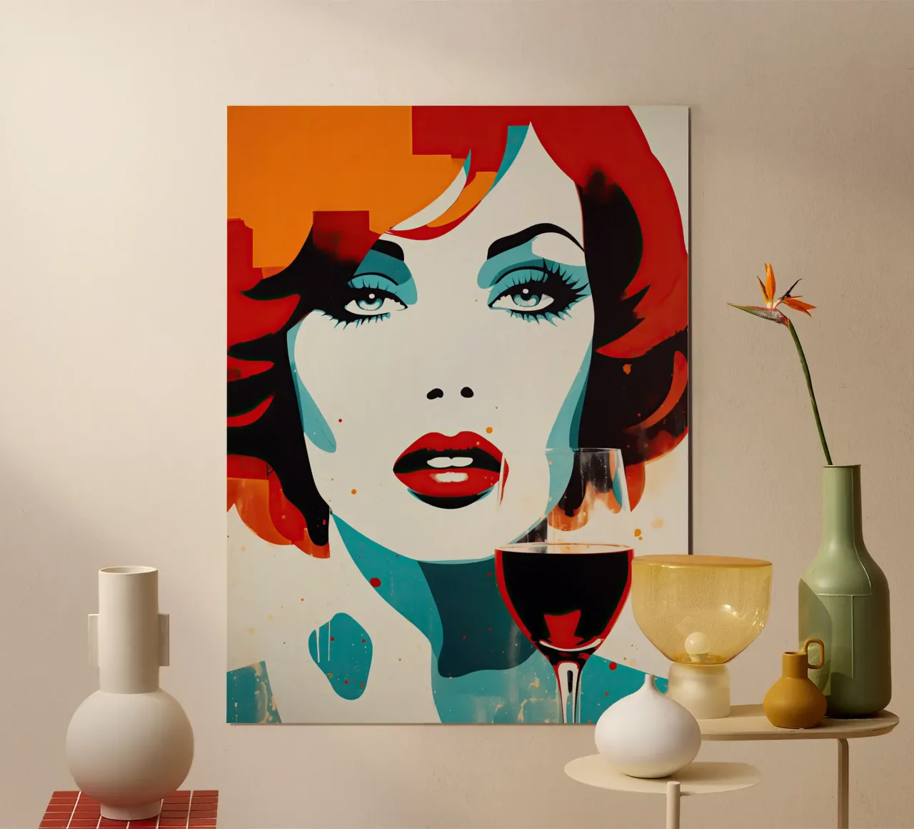 Il tema è il rosso: labbra, capelli e vino | Ritratto di donna poster con telaio in plastica da Autofocus