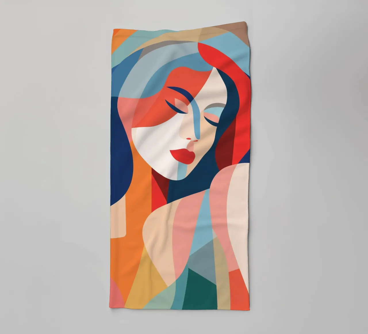 Dromende Vrouw | Abstract-Geometrisch Schilderij badhanddoek van Autofocus
